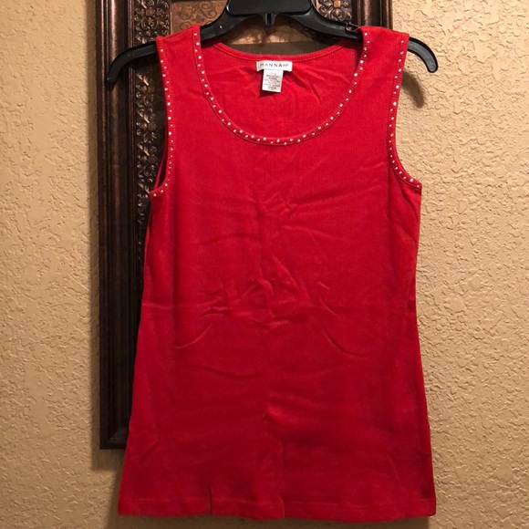 NWOT Hannah Diamond & Stud Accented Tank Top. Red. Small. Great Holiday Wear. - Picture 3 of 11